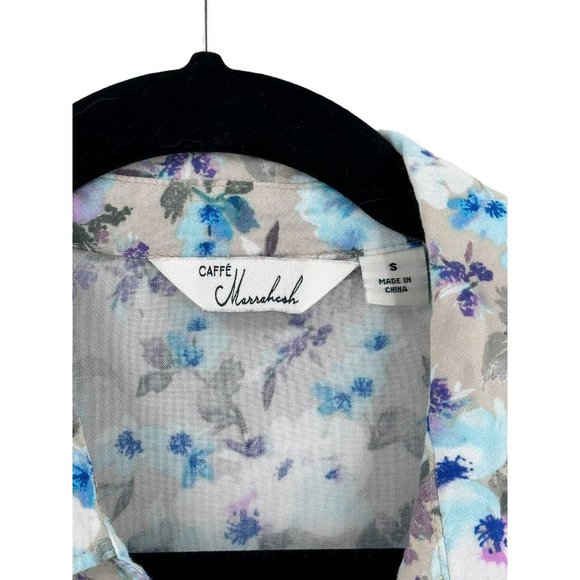 Caffe Marrakesh Women Small Short Sleeve Button Up Flowy Blouse Ruffle‎ Sleeve - Picture 2 of 8